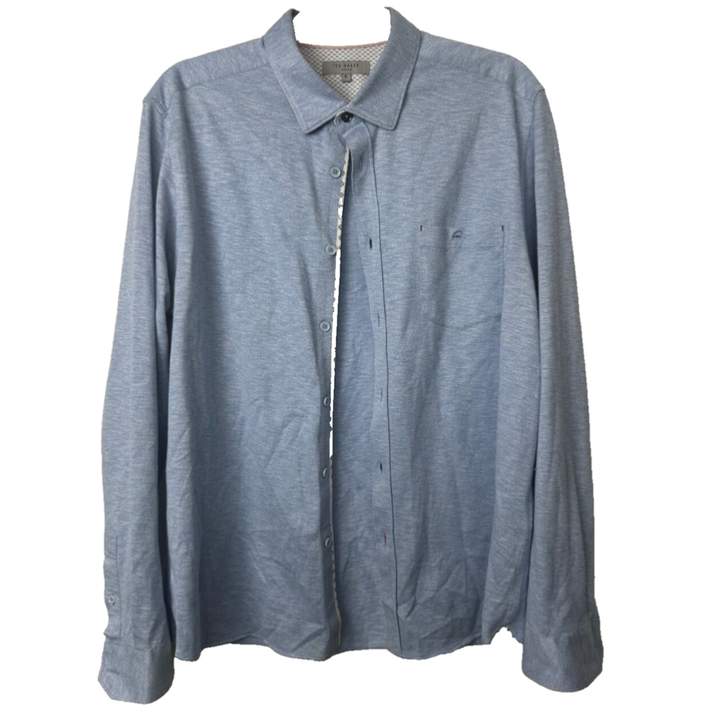 Ted Baker Shirt Mens 5 XL Blue Flip Cuff Cotton Blend London Button Up C18